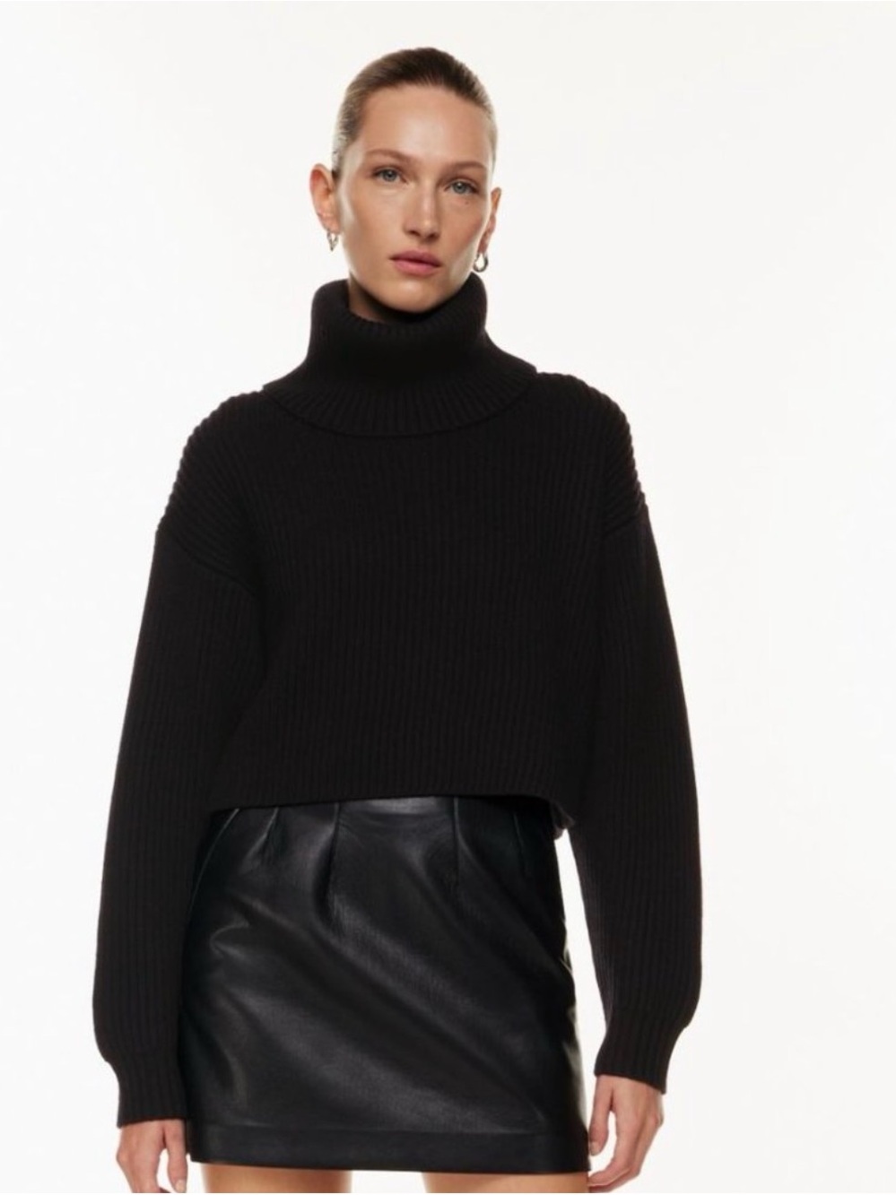 Aritzia Babaton Guell Black Chunky Merino Wool Turtleneck Boxy Sweater S